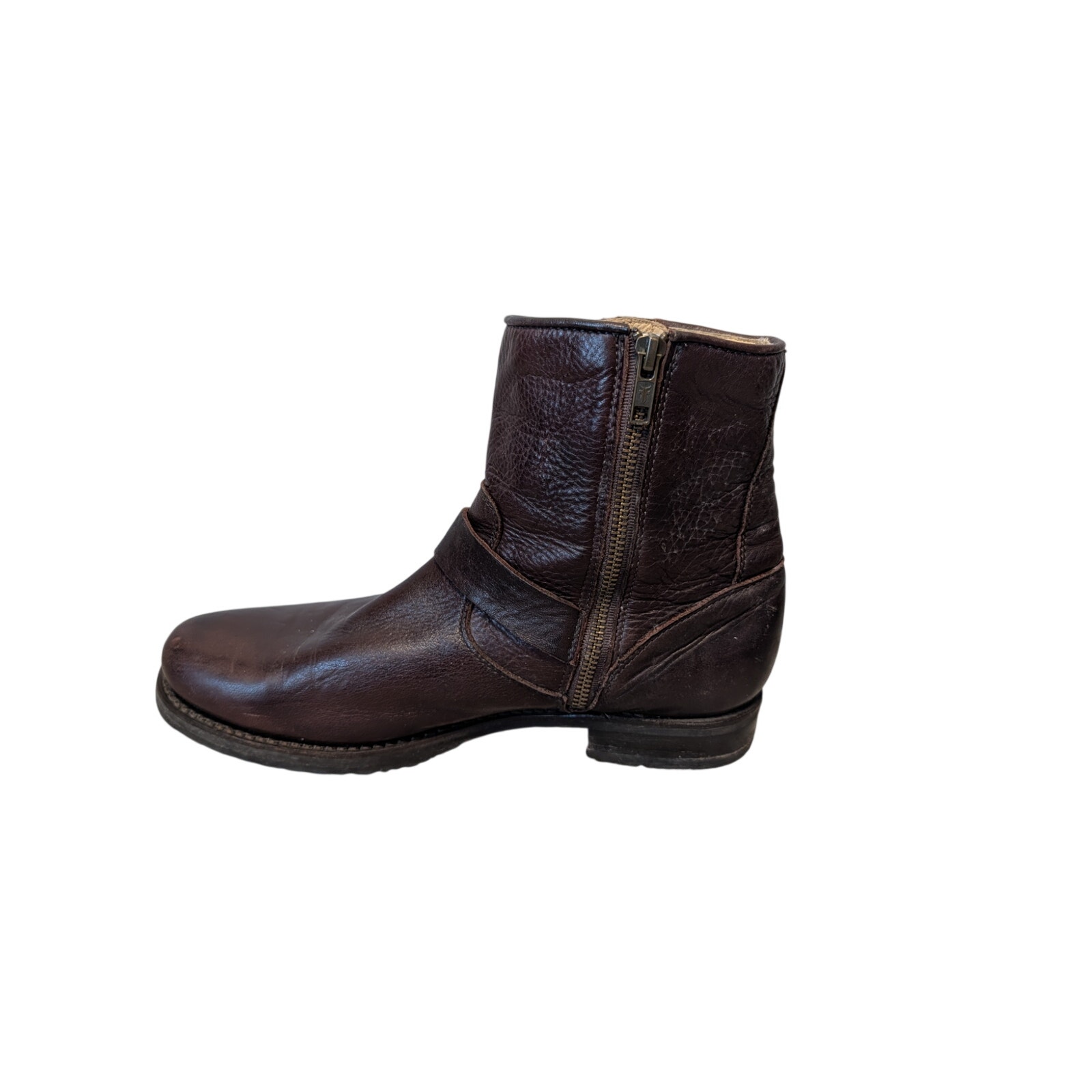 Frye Tyler Engineer Women 9.5b Dark Brown Leather Moto Boots Zip 3474509
